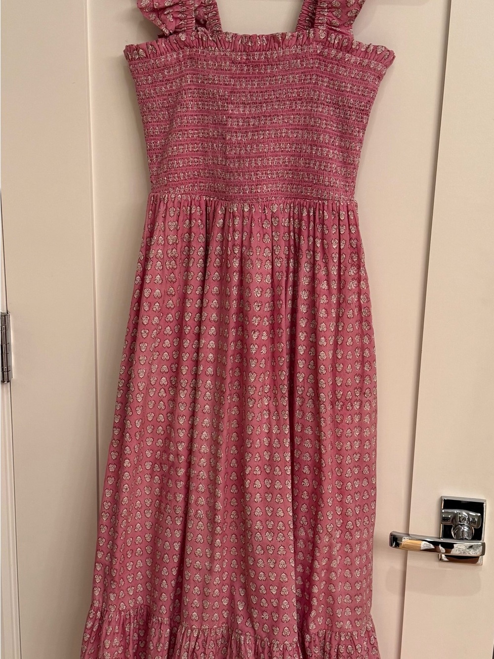 Marea Women's Pink Smocked Sasco Maxi Dress w/ Ruffle Straps in Lavender Thistle - Picture 11 of 11